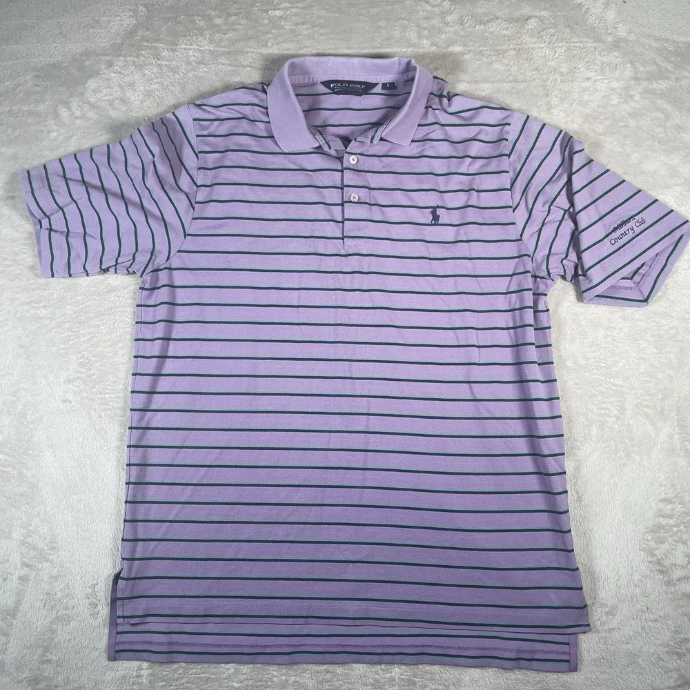 Polo Golf Ralph Lauren Shirt Men's Large Purple Striped Pima Soft Touch‎ Polo